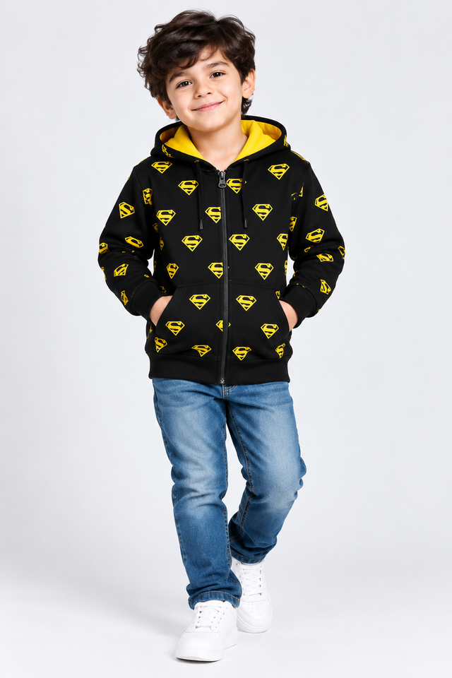 Black & Yellow Print Fleece Zip Hoodie